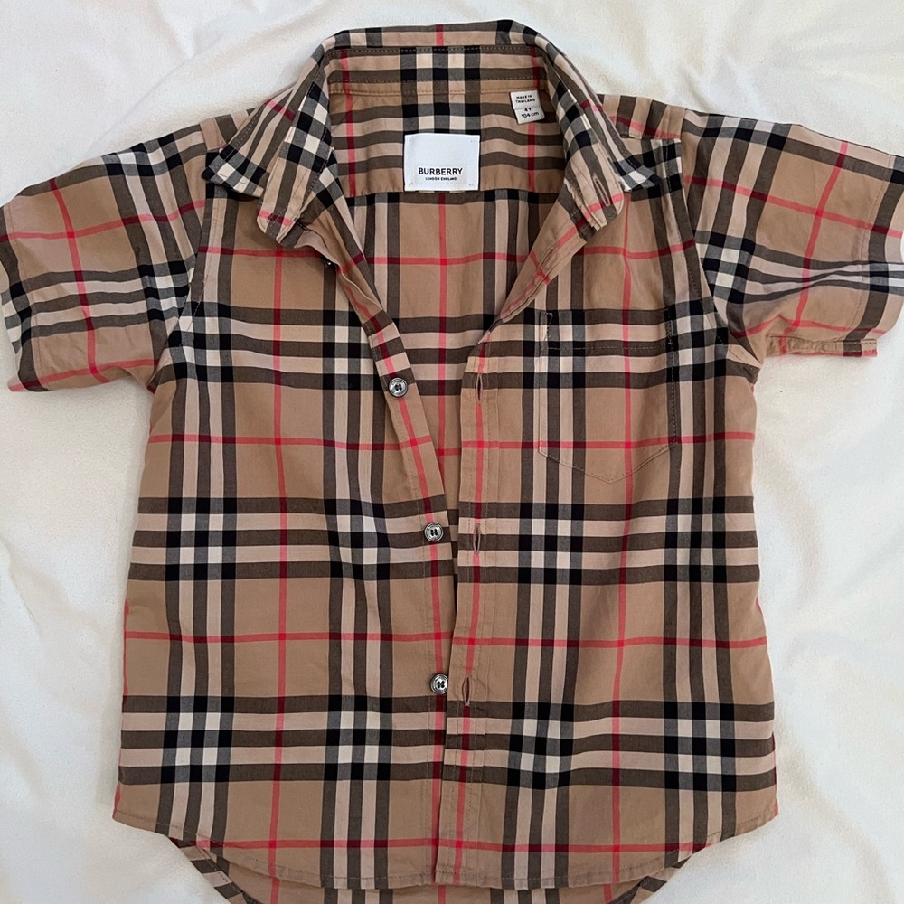Burberry Kids Beige and Red Plaid Shirt